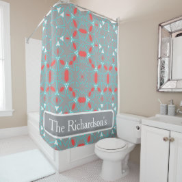 Elegante koraal turquoise grijze geometrische patr douchegordijn