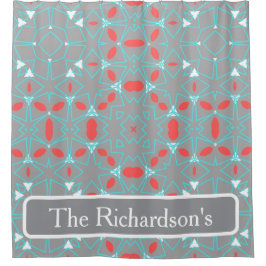 Elegante koraal turquoise grijze geometrische patr douchegordijn