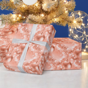 Elegante koraalkleurige kerstbal cadeaupapier