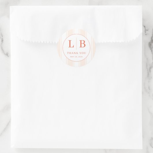 Elegante koraalrode bedankbrief ronde sticker (Tas)