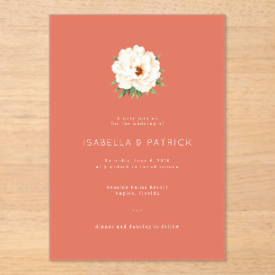 Elegante Koraalrode Bloemen Bruiloft Uitnodiging