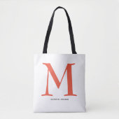 Elegante koraalrode monogramnaam tote bag (Voorkant)