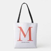Elegante koraalrode monogramnaam tote bag (Achterkant)