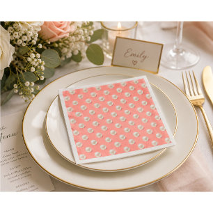 Elegante koraalrode papieren servetten met parelac