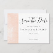 Elegante koraalroze bloemige roos minimalistische save the date (Voorkant)