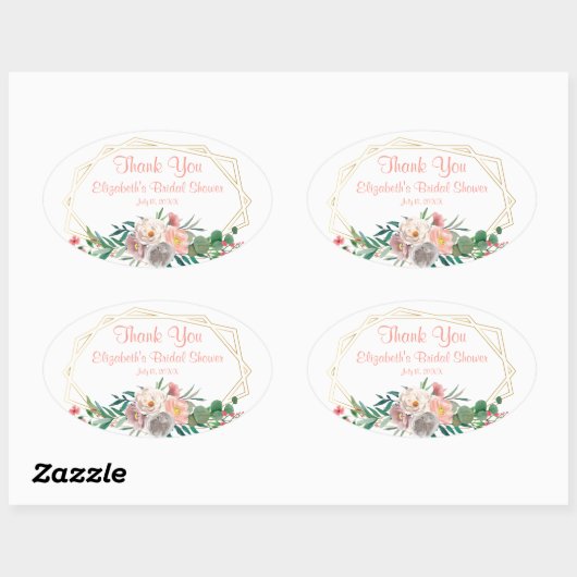 Elegante koraalroze bruidsontbijt vierkante sticke ovale sticker (Vel)