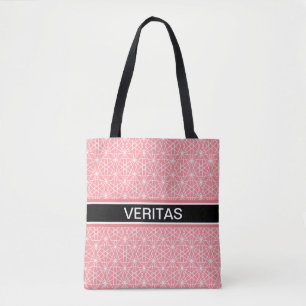 Elegante koraalroze en witte sterpatroon tote bag