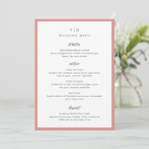 Elegante koraalroze monogram moderne bruiloft menu