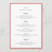 Elegante koraalroze monogram moderne bruiloft menu (Voorkant)