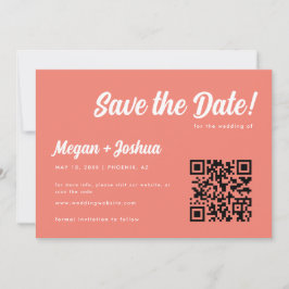 Elegante koraalroze script QR-code trouwdag Save The Date