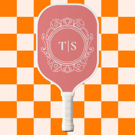 Elegante Koraalroze Sierlijke Monogram Pickleball Paddle