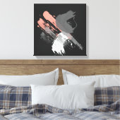 elegante koraalroze witte en grijze penseeldruppel canvas afdruk (Insitu (Slaapkamer))