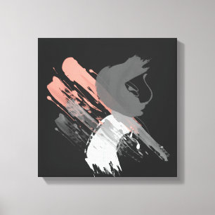 elegante koraalroze witte en grijze penseeldruppel canvas afdruk