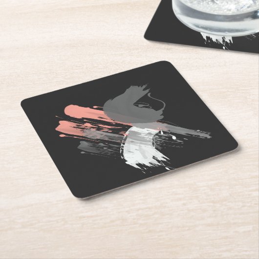 elegante koraalroze witte en grijze penseeldruppel kartonnen onderzetters (Schuin)