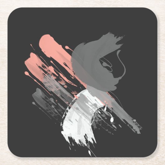 elegante koraalroze witte en grijze penseeldruppel kartonnen onderzetters (Voorkant)