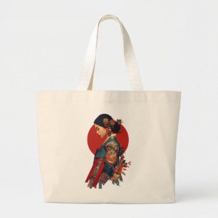 Elegante Koreaanse vrouw in Hanbok Portret Kunst C Grote Tote Bag