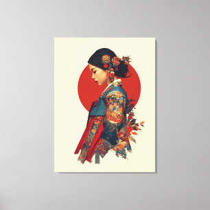 Elegante Koreaanse vrouw in Hanbok-portretkunst op Canvas Afdruk