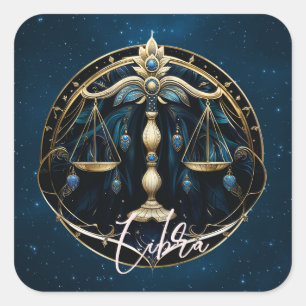 Elegante Kosmische Balans Zonneteken Zwart Goud We Vierkante Sticker
