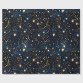 Elegante kosmische gloeiende harten in blauw en go cadeaupapier (Vlak)