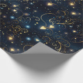 Elegante kosmische gloeiende harten in blauw en go cadeaupapier (Hoek)