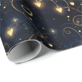 Elegante kosmische gloeiende harten in blauw en go cadeaupapier (Rol Hoek)