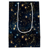 Elegante kosmische gloeiende harten in blauw en go medium cadeauzakje (Achterkant)