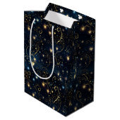 Elegante kosmische gloeiende harten in blauw en go medium cadeauzakje (Achterkant Gekanteld)