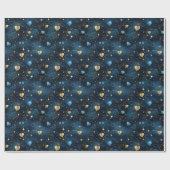 Elegante Kosmische Harten in Blauw en Goud Cadeaupapier (Vlak)