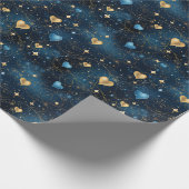 Elegante Kosmische Harten in Blauw en Goud Cadeaupapier (Hoek)