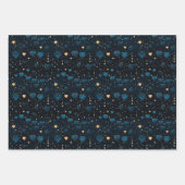 Elegante Kosmische Harten in Blauw en Goud Inpakpapier Vel (Voorkant 2)