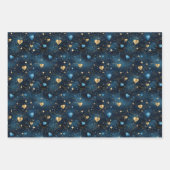 Elegante Kosmische Harten in Blauw en Goud Inpakpapier Vel (Voorkant)