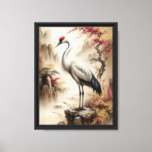 Elegante kraankunst met Aziatische landschapscharm Canvas Afdruk