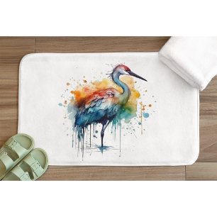 Elegante Kraanvogel: Aquarel Kunst, op maat Badmat