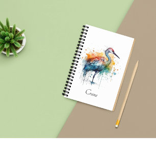 Elegante Kraanvogel: Aquarel Kunst, op maat Notitieboek