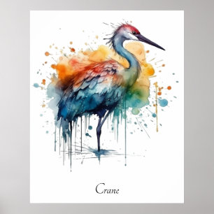 Elegante Kraanvogel: Aquarel Kunst, op maat Poster