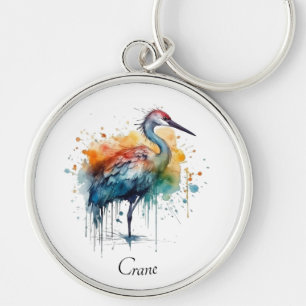 Elegante Kraanvogel: Aquarel Kunst, op maat Sleutelhanger