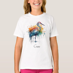 Elegante Kraanvogel: Aquarel Kunst, op maat T-shirt