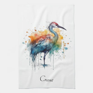 Elegante Kraanvogel: Aquarel Kunst, op maat Theedoek