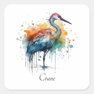 Elegante Kraanvogel: Aquarel Kunst, op maat Vierkante Sticker