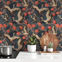 Elegante Kraanvogels en Rode Bloesems