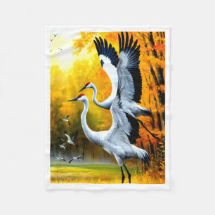Elegante Kraanvogels in Herfstbos Vliesdeken Fleece Deken