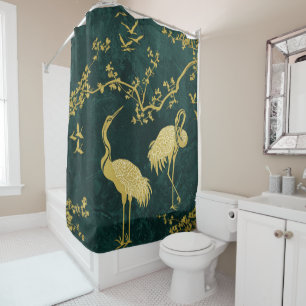 Elegante Kraanvogels Kunstpatroon Kleurrijke Kra Douchegordijn