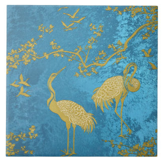Elegante Kraanvogels Kunstpatroon | Kleurrijke Kra Tegeltje