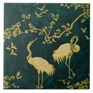 Elegante Kraanvogels Kunstpatroon Kleurrijke Kra Tegeltje