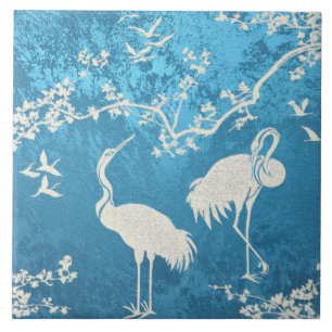 Elegante Kraanvogels Kunstpatroon Kleurrijke Kra Tegeltje