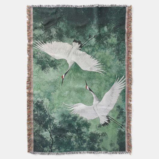 Elegante kraanworp – Japanse stijl vogels Deken (Voorkant Verticaal)