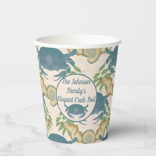 Elegante Krab Feest-Waterverf Blauwe Krabben, Zees Papieren Bekers (Voorkant)