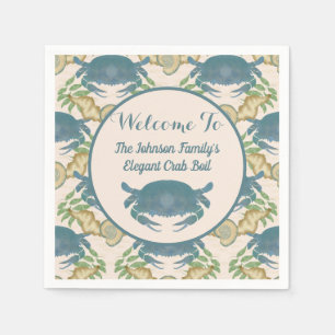 Elegante Krab Feest-Waterverf Blauwe Krabben, Zees Servet