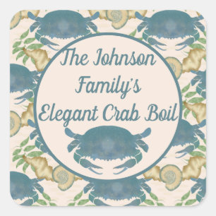 Elegante Krab Feest-Waterverf Blauwe Krabben, Zees Vierkante Sticker