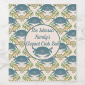 Elegante Krab Feest-Waterverf Blauwe Krabben, Zees Wijn Etiket (Enkel label)